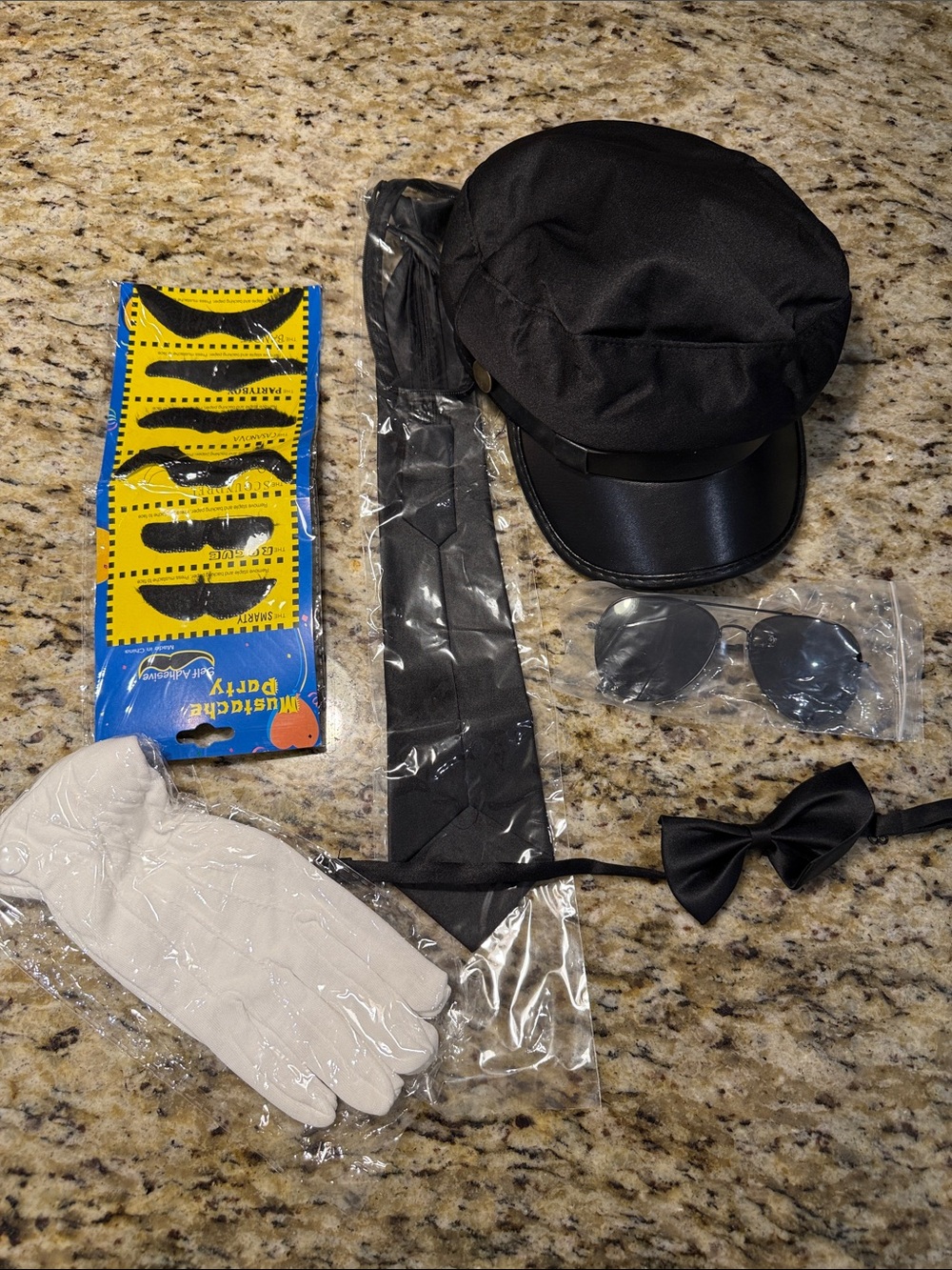Black Kids Costume Accessory Set - Cap, Tie, Bow Tie, Sunglasses & Gloves